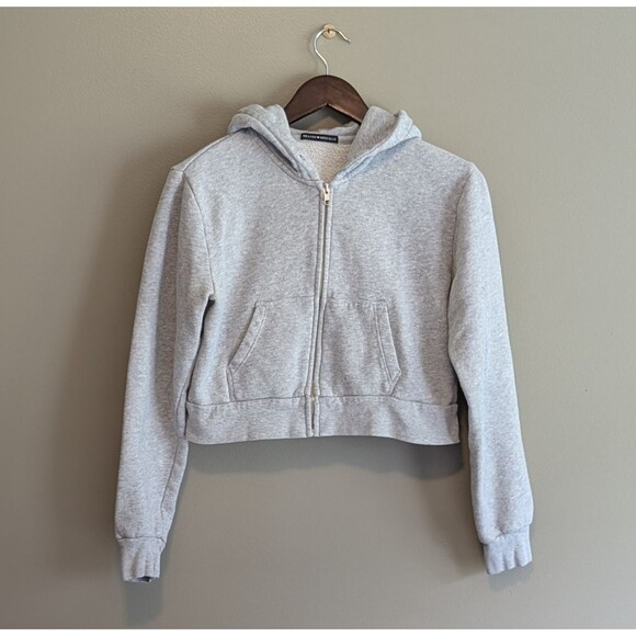 Brandy Melville Tops - Brandy Melville Womens Grey Full Zip Up Cropped Hoodie Sweatshirt Heather OS